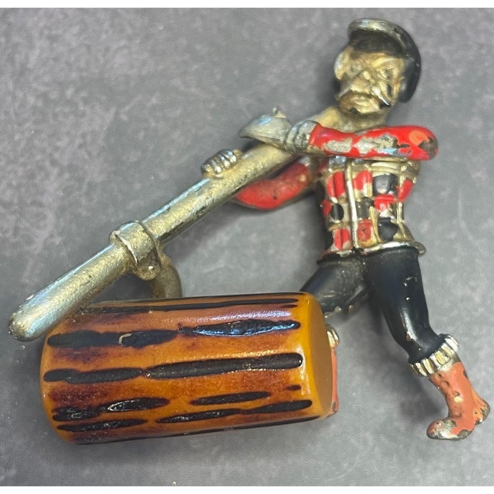 Vintage Charles F Worth Bakelite Lumberjack Brooch Paul Bunyan Enamel Pin 1940s
